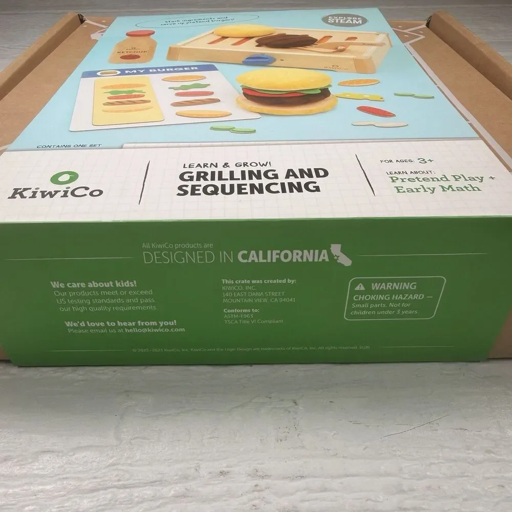 KiwiCo Kiwi Co Build-a-Burger Grill Pretend Play Wooden Toy Set New Ages 3+